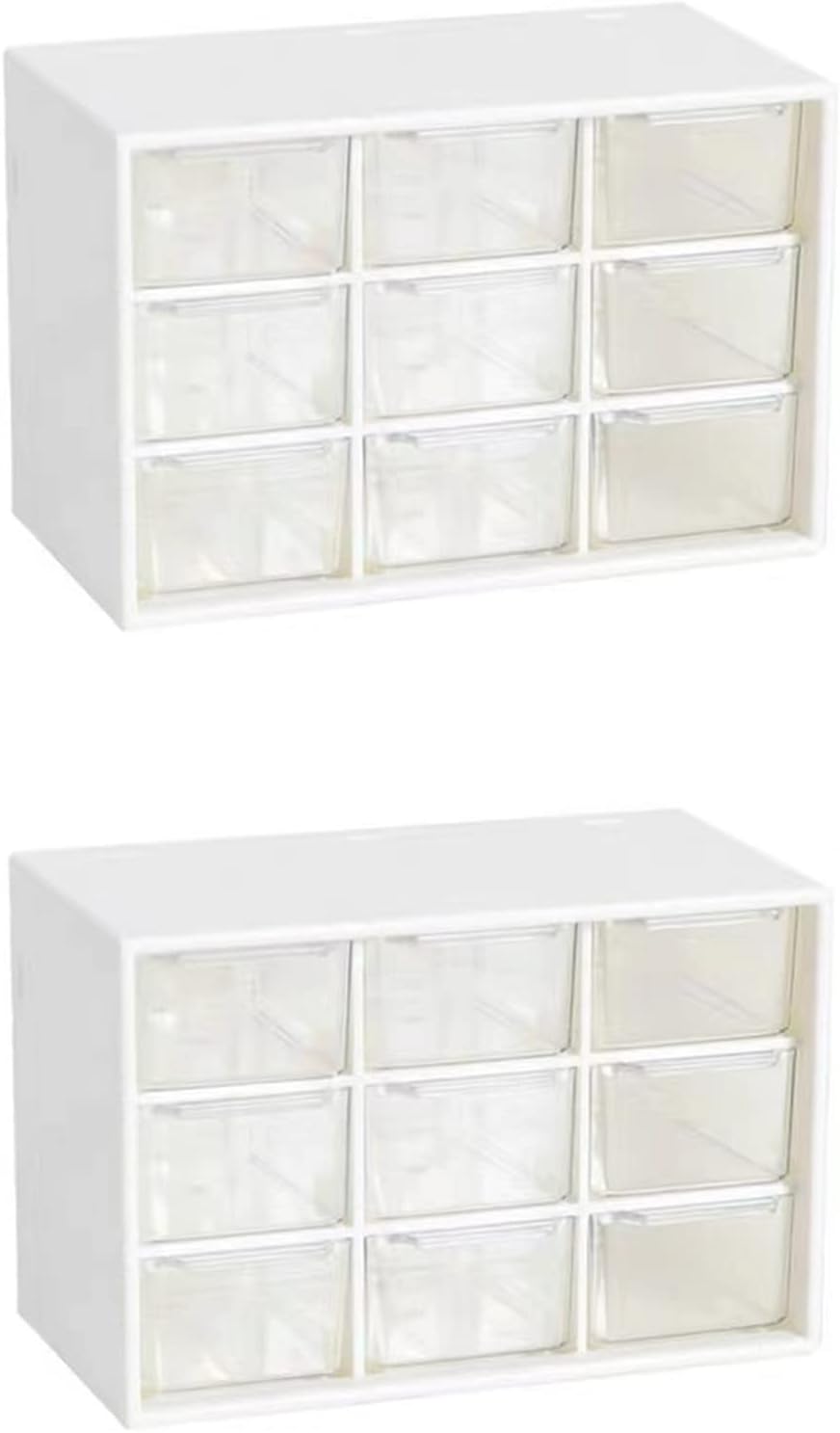 Feadily 2PCS Small Drawer Organizer for Desk, Desktop Drawer Organizer with 9 Clear Drawers, Plastic Desktop Storage Drawers 7.1 Inch x 3 .9 Inch x 4.7 Inch, White