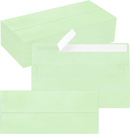 100 Pack #10 Business Envelopes, Self Seal Standard Light Green Envelopes for Secure Business & Legal Mailing, Office, Checks, Letter, Invoices, 4 1/8 x 9 1/2 Inches