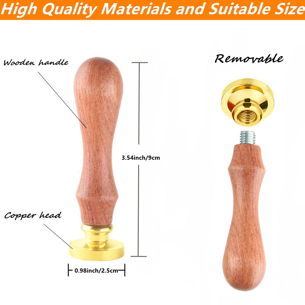 Wax Seal Stamp, Heart Wax Sealing Stamp with Removable Brass Head and Wooden Handle, 0.98" Diameter, 3.54" Length