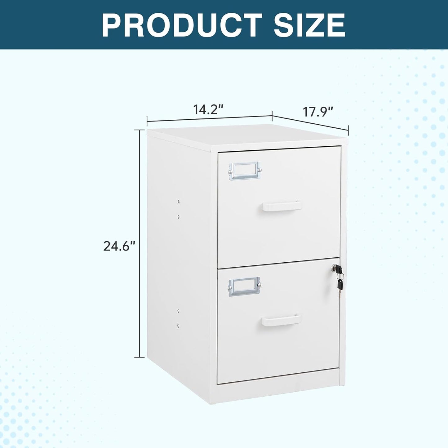 MIIIKO 2 Drawer Filing Cabinet with Lock, Metal Vertical File Cabinets for Home Office, Lockable File Storage Cabinets Under Desk, Letter/A4 File Folders Storage（White-Assembly Required