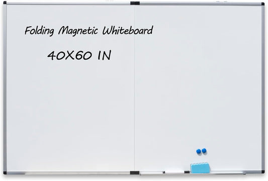 Folded Magnetic Whiteboard 60 x 40 Foldable Magnetic Dry Erase Board, Wall-Mounted Aluminum Frame Memo Whiteboard for Office Home and School