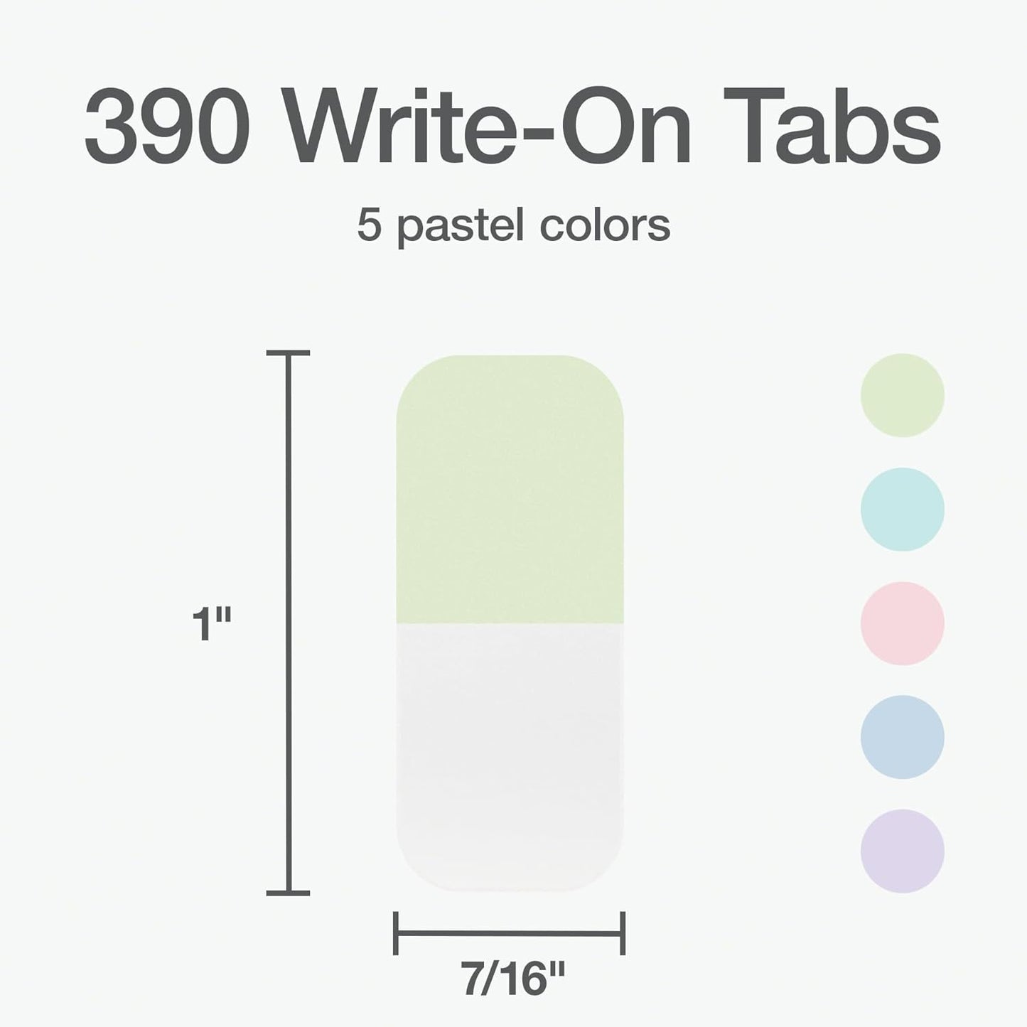 Redi-Tag Write-On Tabs, Permanent Adhesive Index Tabs, Assorted Pastel Colors: Pink, Purple, Blue, Teal, Green, 1" x 7/16", 390 Pack (1009307)