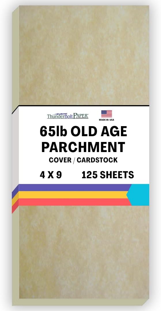 125 Old Age Parchment 65lb Cover Paper Sheets 4" X 9" (4X9 Inches) #10 Envelope Insert Size - Printable Parchment Semblance by The Pulp Process