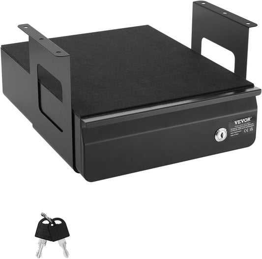 VEVOR Under Desk Lockable Slide Out Drawer, 13 inch Under Desk Pull-out Drawer for Sit Stand Workstation, Secure Under Counter Drawers for Home Office Storage Organizer, Black