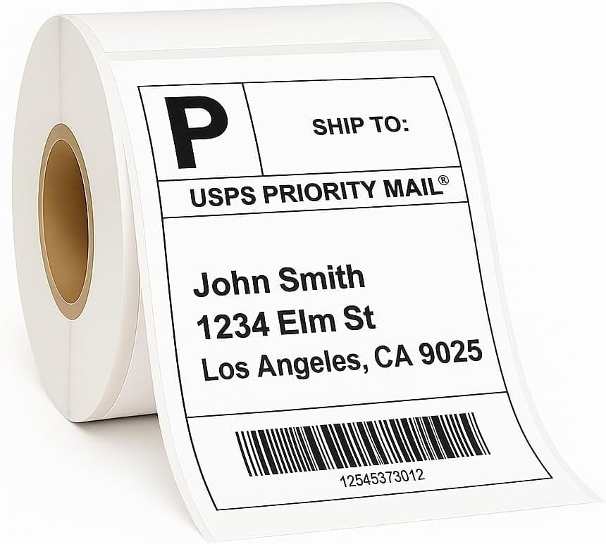 Compulabel 4" x 6" Direct Thermal Labels, White, 3" Core, Perforated, Permanent Adhesive, 2 Rolls, 1000 Labels per roll, 2000 Total