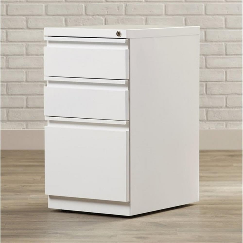Pemberly Row 3 Drawers 27.75" Vertical White Metal Filing Cabinet Lockable Pre-Assembled Stationary Letter Size for Home, Office