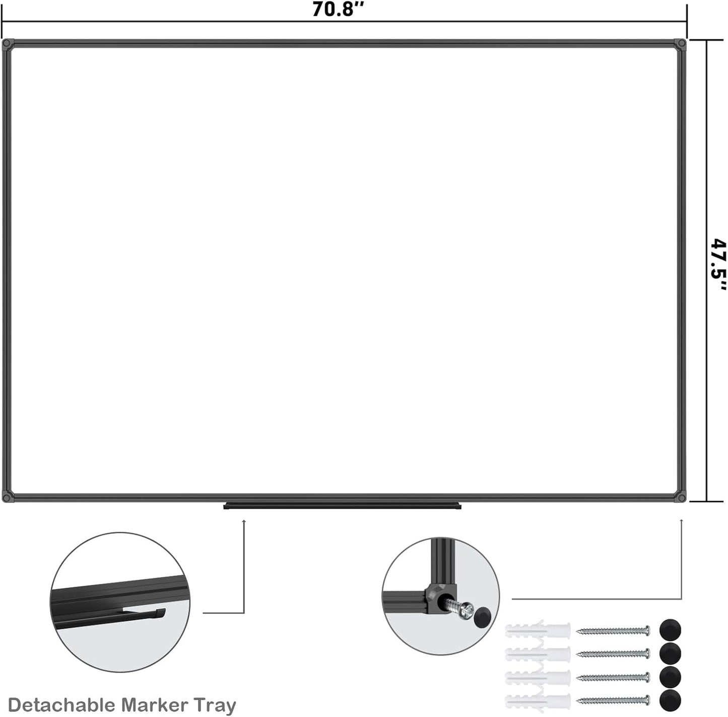JILoffice Large Magnetic White Board, Dry Erase Board 72 x 48 Inch, Black Aluminum Frame Wall Mounted Board for Office Home and School