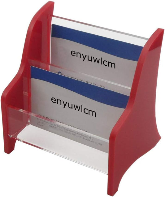 Enyuwlcm Acrylic 2 Tier Business Card Holder Display for Desk Elegant Business Card Stand for Office Counter Red/Clear