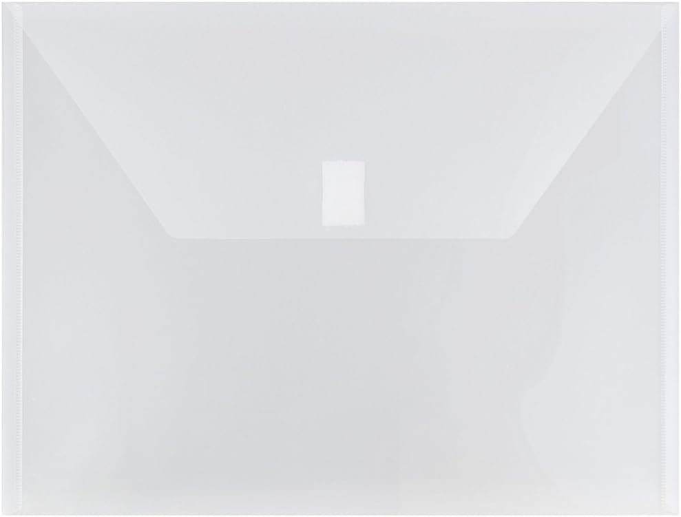 JAM PAPER Plastic Envelopes with Hook & Loop Closure - Letter Booklet - 9 3/4 x 13 - Clear - 12/Pack