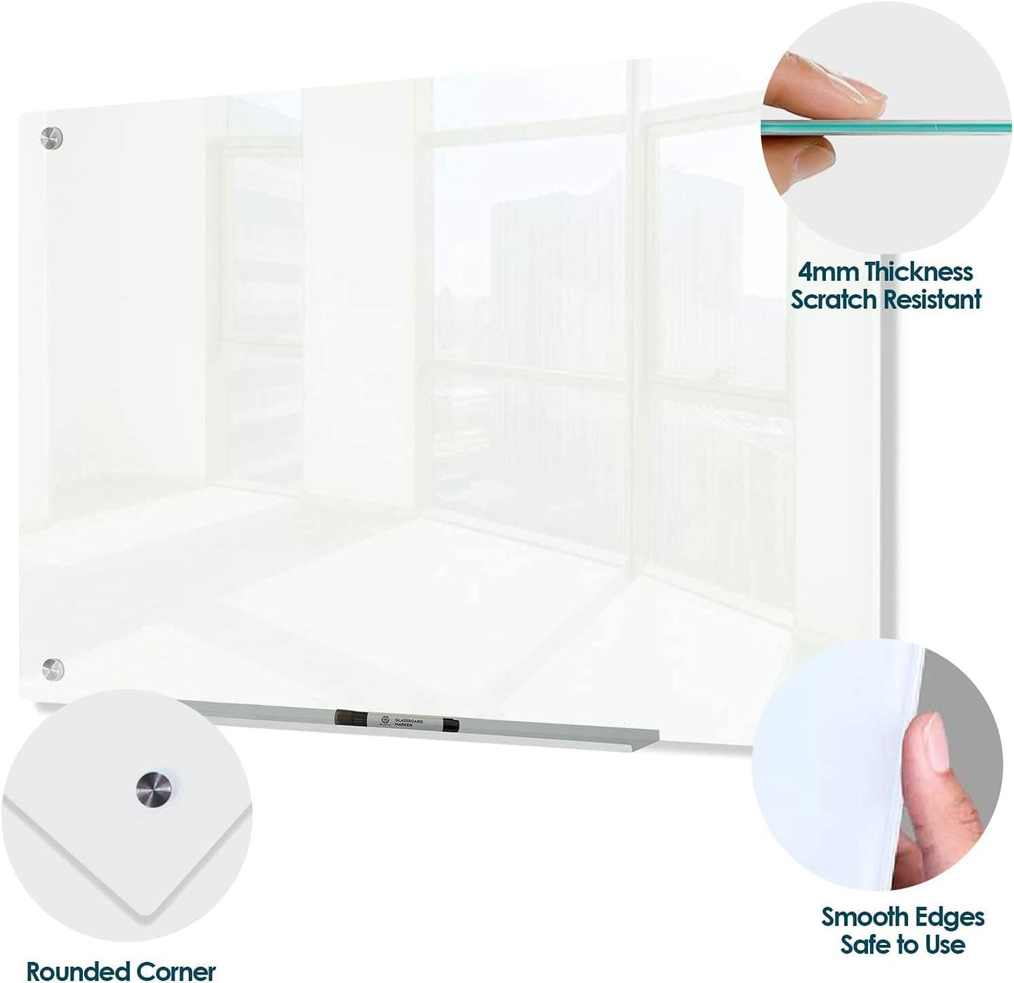 J&J worldwide Glass Dry Erase Board 23 x 35, Whiteboard Magnetic, Large Frameless White Boards for Walls, Includes Magnets, Marker Tray, Eraser for Office, Home, School