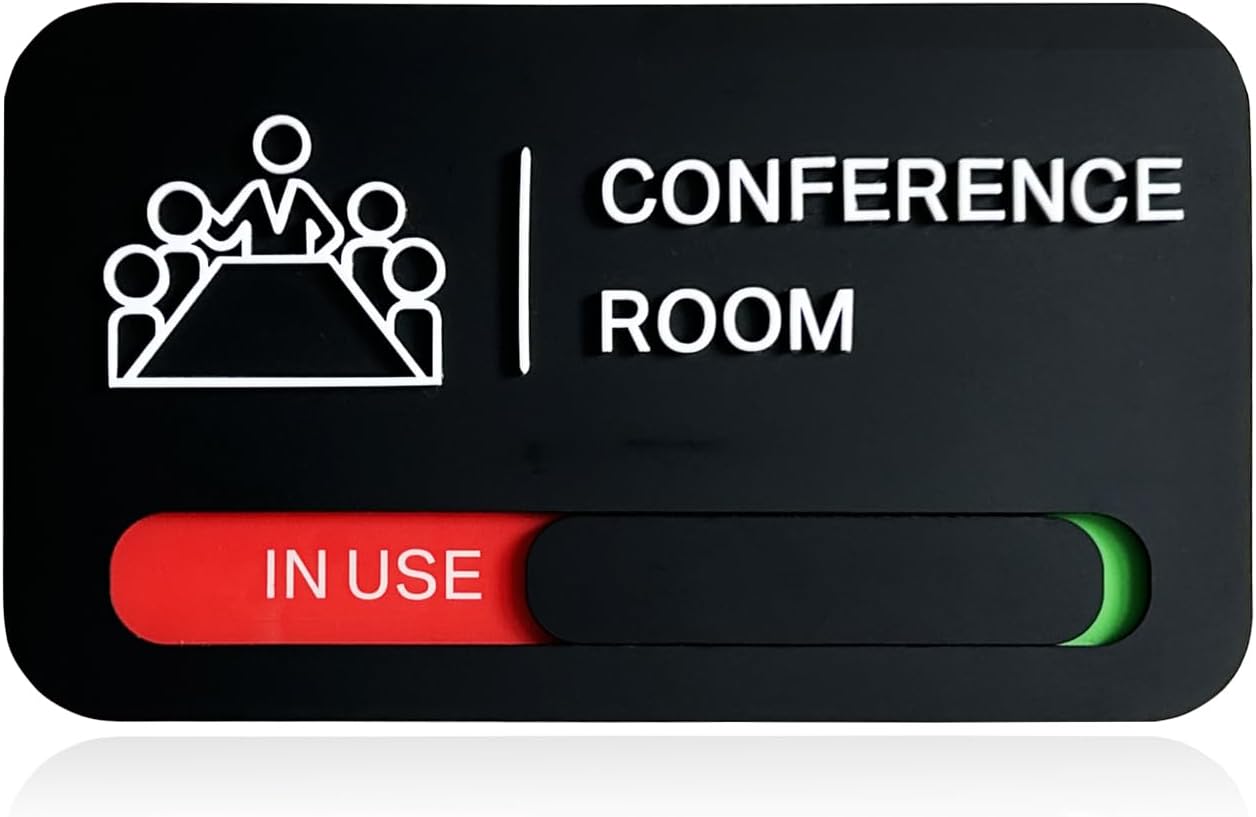 Acrylic Office Meeting Room Door Sign, 8.8 x 5.1 inches.Conference Room Signs, In use/Available Office Sign Black, Minimalist Style