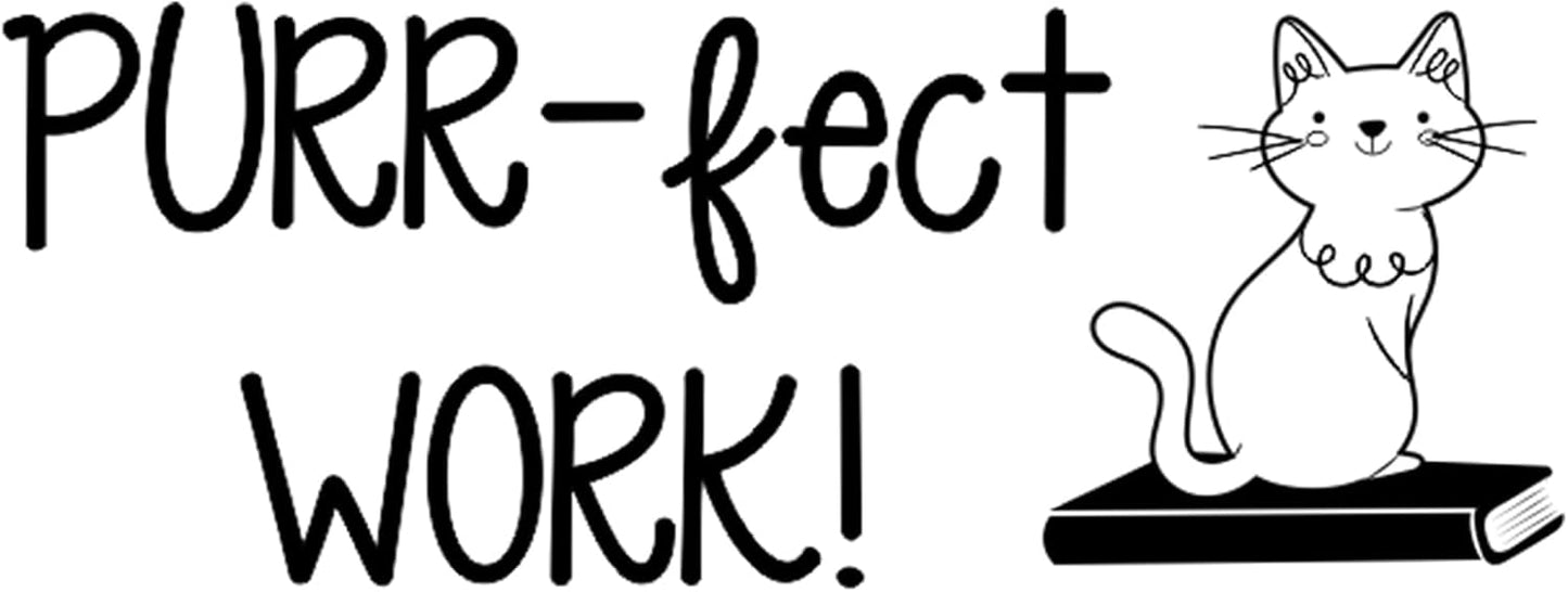 Custom Self-Inking Purr-FECT Work! Stamps | 49 Designs | Fun Phrases | Large Classroom, Teacher and Library Book Stamps