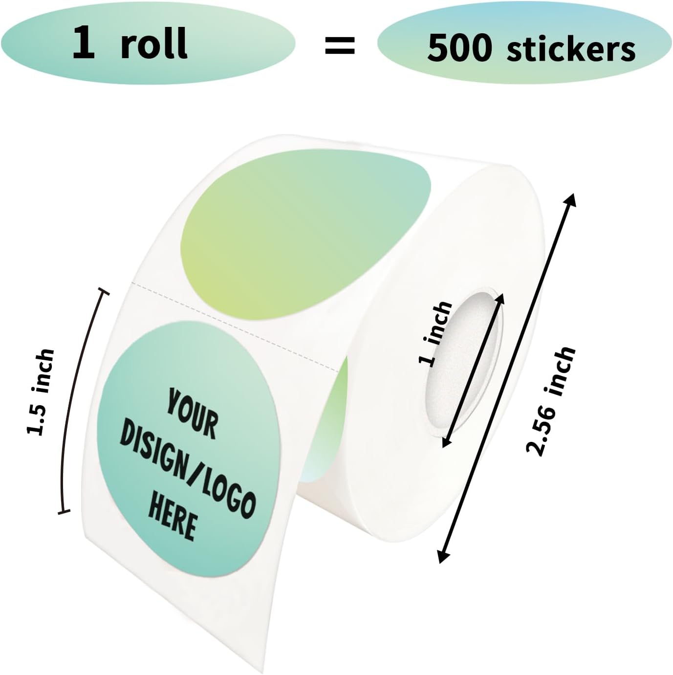 1.5 Inch Green Round Thermal Sticker Labels, Self-Adhesive Circle Direct Thermal Labels, Multi-Purpose Roll Sticker Labels for DIY Logo Design with Perforation Line（ 500 Labels，1 Roll）