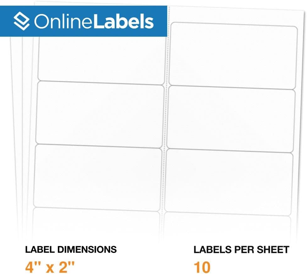 4 x 2 Rectangle Mailing Labels - Permanent, White Matte - Address, Shipping, Gift - Pack of 10,000-1,000 Sheets - Inkjet/Laser Printers - Online Labels