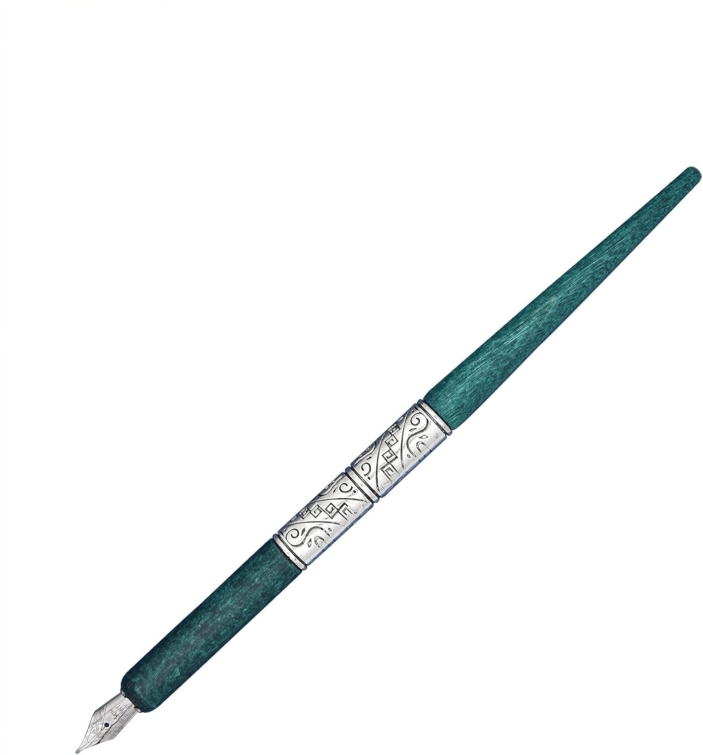 Gullor Wooden Dip Pen Calligraphy Set with Black Ink & 6 Nibs for Beginners, Kids, Writing, Signatures and Drawing, Ancient Silver