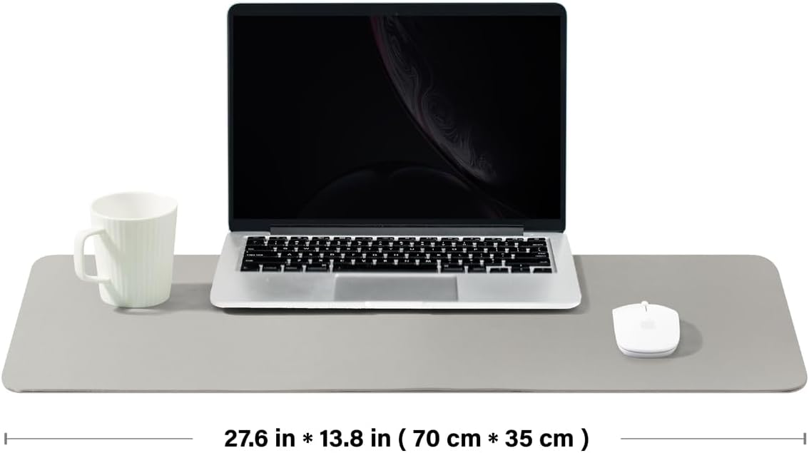 Leather Desk Mat - Non-Slip PU Desk Pad for Office and Home - Desk Organization and Accessories - Ideal for Large Mouse Pad and Desk Mats on Top of Desks (Silver,27.6"x 13.8")