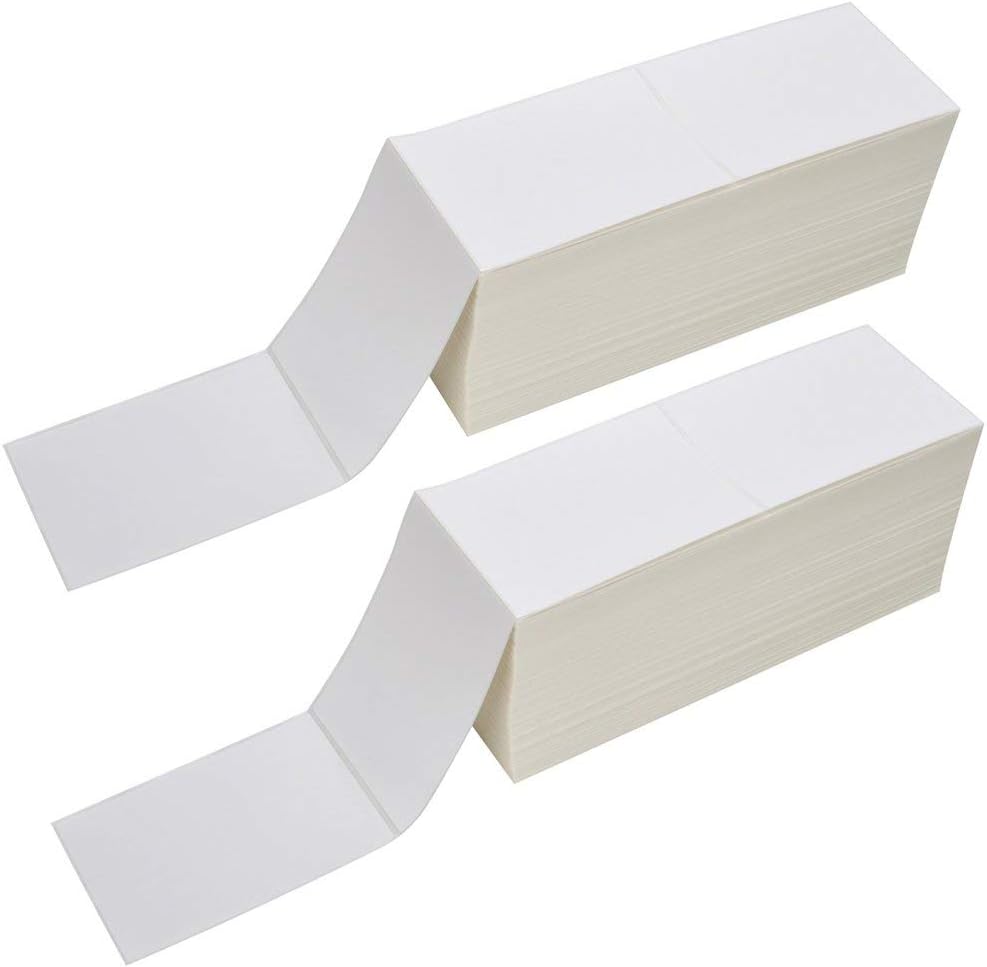 RyhamPaper 4" x 6" Fanfold Label Direct Thermal Labels - White Shipping Mailing Postage Labels, Perforated, Permanent Adhesive 2000 Labels Per Stack (2 Stacks - 4000 Labels)
