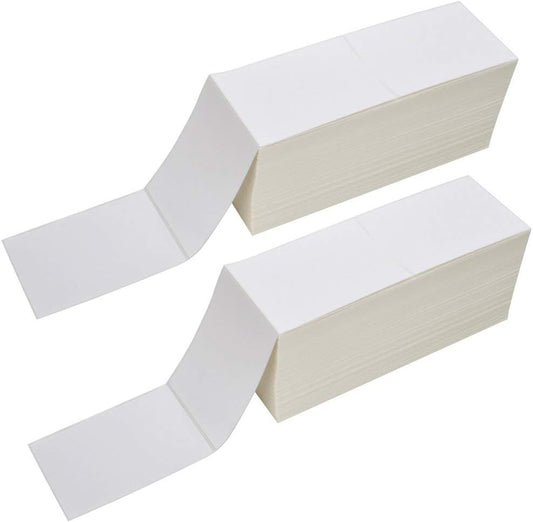 RyhamPaper 4" x 6" Fanfold Label Direct Thermal Labels - White Shipping Mailing Postage Labels, Perforated, Permanent Adhesive 2000 Labels Per Stack (2 Stacks - 4000 Labels)
