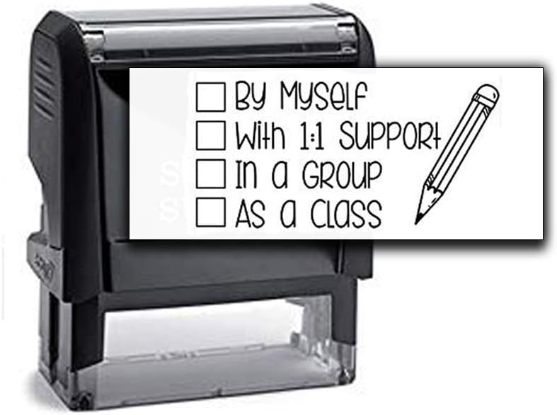 Custom Self-Inking Stamps | 49 Designs | Fun Phrases | Grading Made Easy | Classroom & Book Stamps (Check Box, Large)