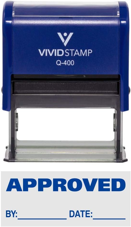 Approved w/by Date Line Self-Inking Office Rubber Stamp (Blue) - X-Large