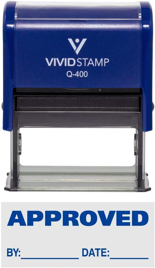 Approved w/by Date Line Self-Inking Office Rubber Stamp (Blue) - X-Large