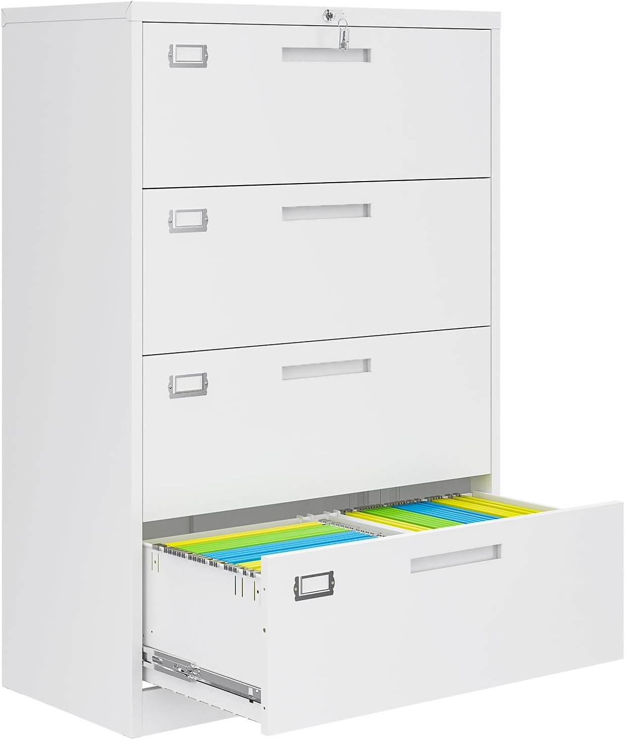 4 Drawer File Cabinets for Home Office, Metal Filing Cabinet with Lock, White Locking File Caninet Four Drawer, Office Storage Caninets Steel Cabnet for Letter/Legal/A4/F4-Assembly Required