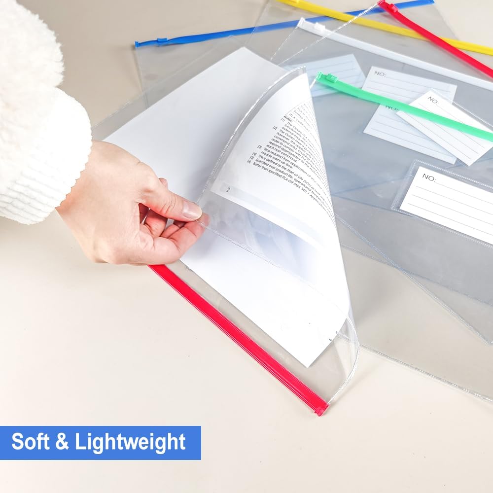 BOPART 30Pcs Poly Zip Envelopes A4 Letter Size Plastic Envelopes File Folders for Documents, Reusable Envelope Clear Zipper Pouch with Label Pocket for Home Office School Travel Supplies Storage