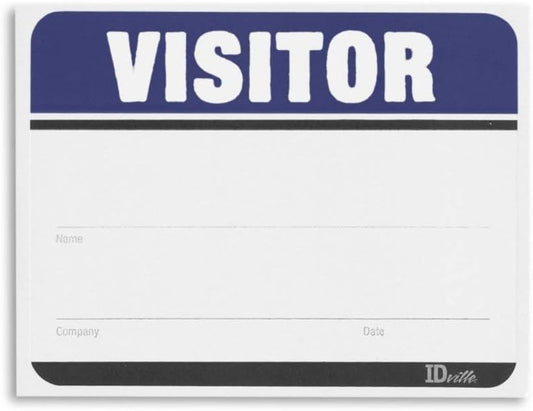 Visitor Name Badge Stickers - Adhesive Name Tags Fill in The Blank Visitor Labels - Blue - 100 Pack