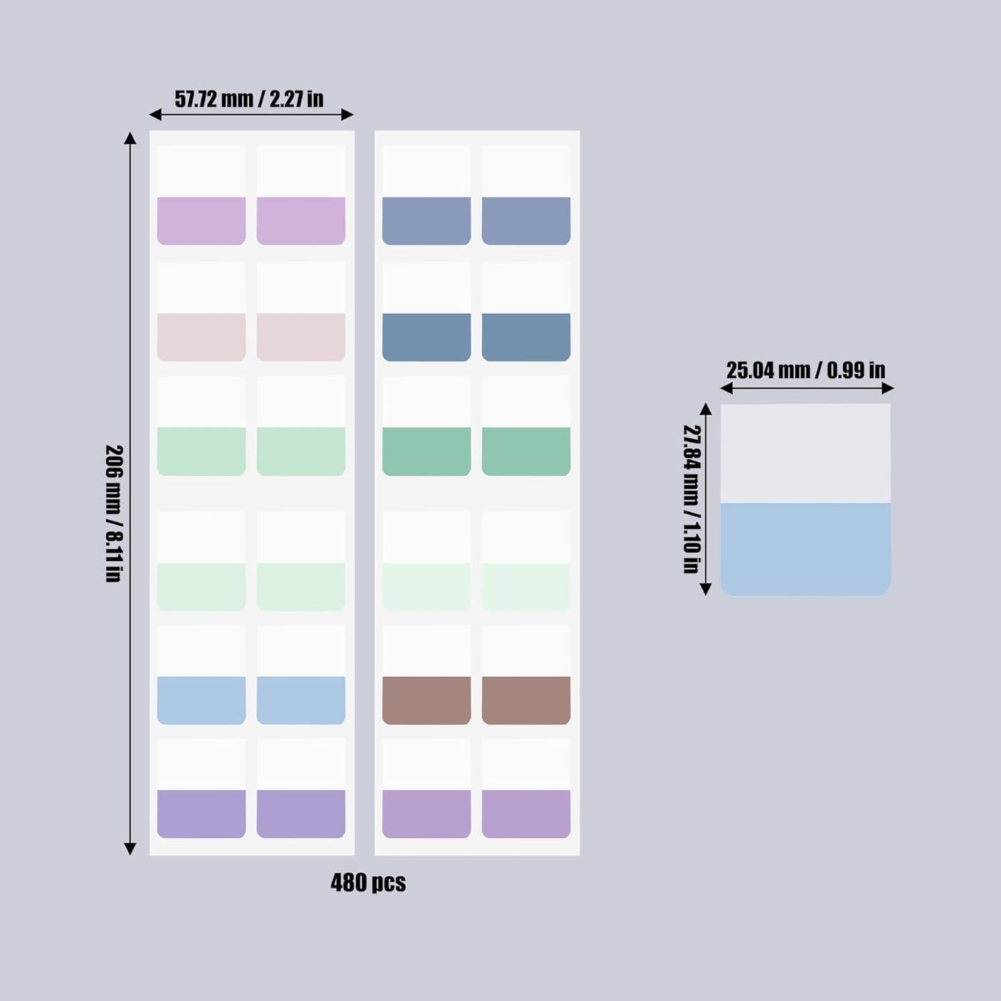 AccEncyc 480 Pcs Colored Index Tab 1"x1.1" Large Book Sticky Tabs Repositionable Page Tabs Flags Page Markers Labels for Notebooks, Filing, Classification,12 Colors
