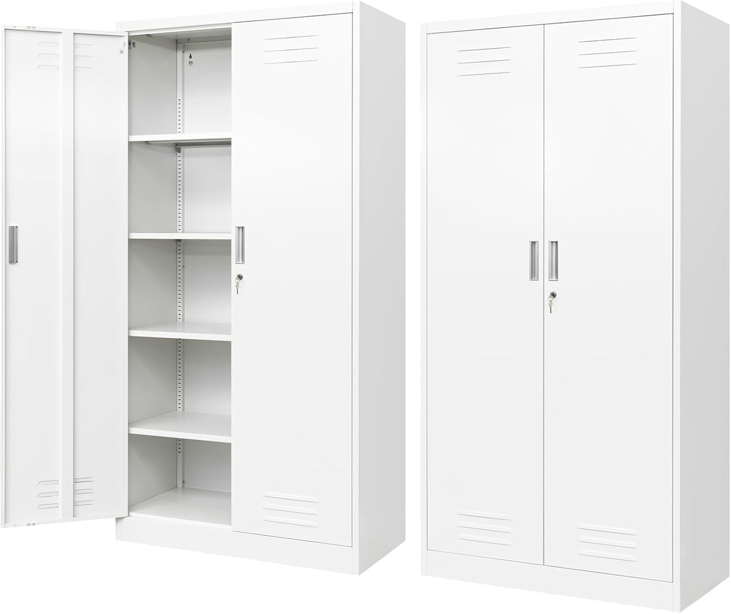 BESFUR Metal Garage Storage Cabinets 72”H, Black Steel Locking Tool File Cabinets with 2 Doors and 5 Adjustable Shelves for Home Office, Garage,School, Apartment, Warehouse, Utility Room