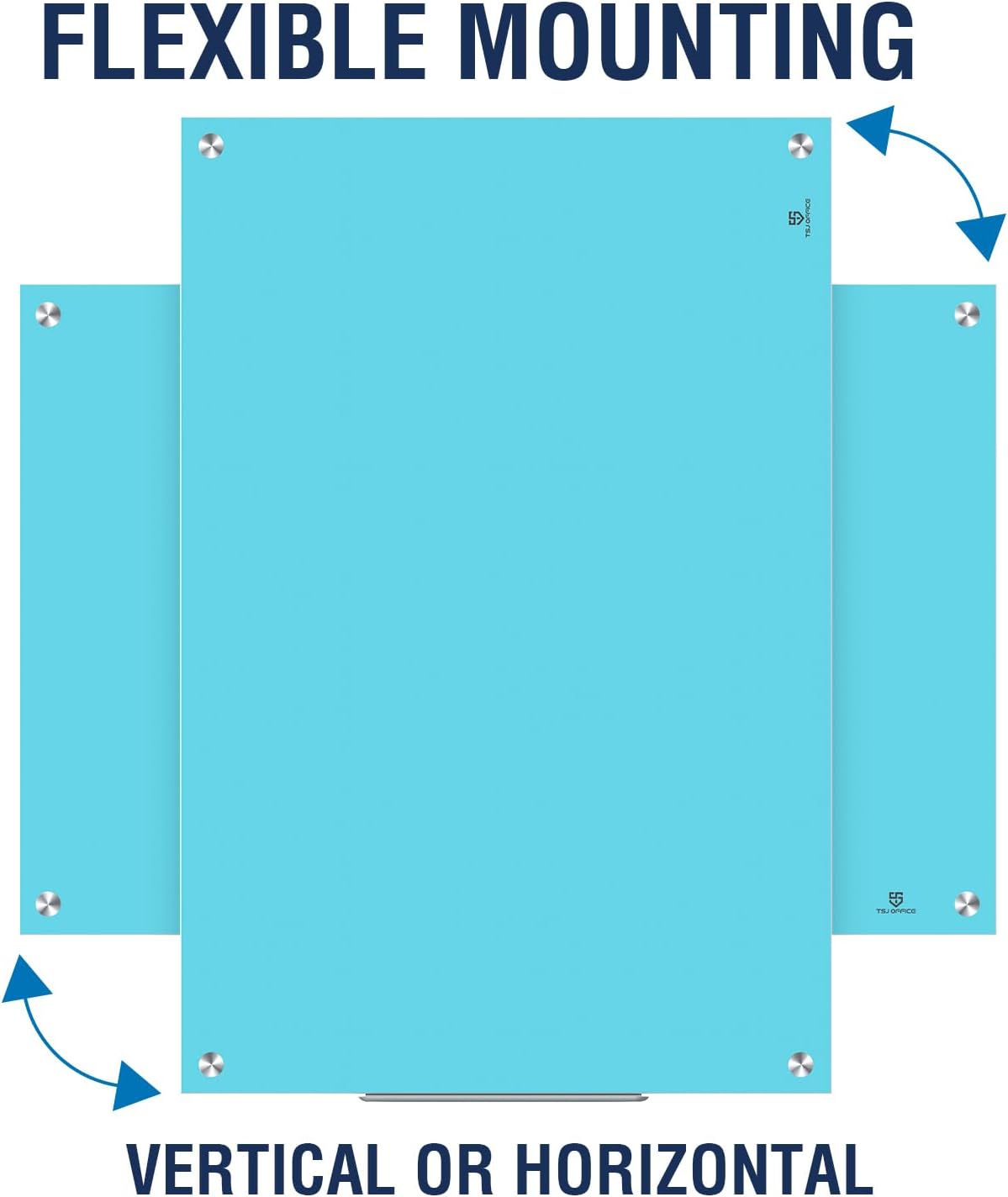 TSJ OFFICE Glass Dry-Erase Board - 36 x 24 Inches Wall Mounted Magnetic Whiteboard, Large Frameless Glass White Board for Office, Home & School, Blue