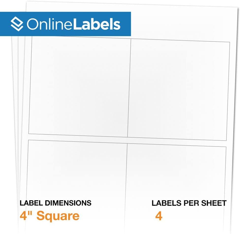 4 x 4 Square Label - Pack of 8,000 Labels, 2,000 Sheets - Inkjet/Laser Printer - Online Labels