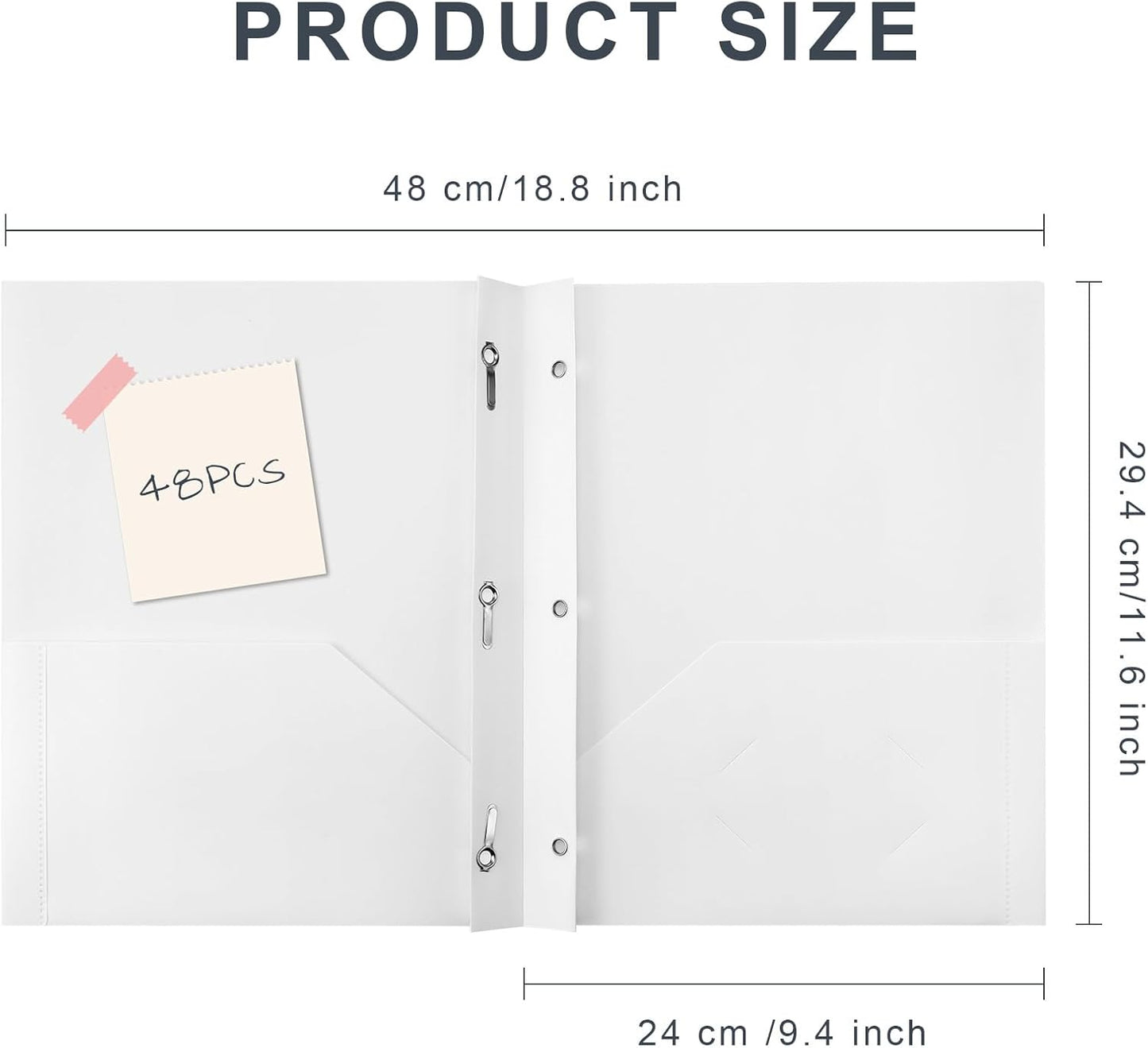 Patelai 48 Pcs Plastic Folders with 2 Pockets and 3 Prongs Home Folders with Card Slot Letter Size Heavy Duty Report Covers for Back to School(White,Classic)