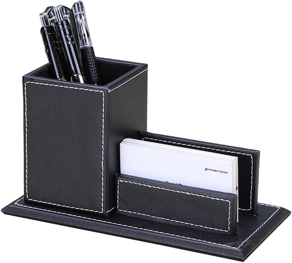KINGFOM T31-6PCS/SET Office Desktop Decor Organizer Supplies Set PU Leather Remote Control Collection Holder, Pencil Box, Business Card Holder, Mouse Pad, Sticky Notes Paper and Dispenser