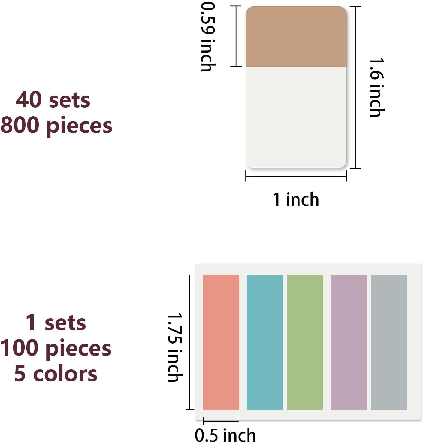 ELII 900 PCS 1 Inch Book Tabs Sticky Index Tabs,Writable and Repositionable File Tabs Flags Colored Page Markers Labels for Reading Notes, Books and Classify Files, 41 Sets