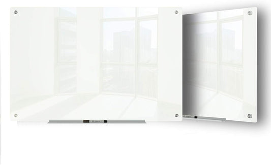 J&J worldwide Glass Dry Erase Board 23 x 35, Whiteboard Magnetic, Large Frameless White Boards for Walls, Includes Magnets, Marker Tray, Eraser for Office, Home, School