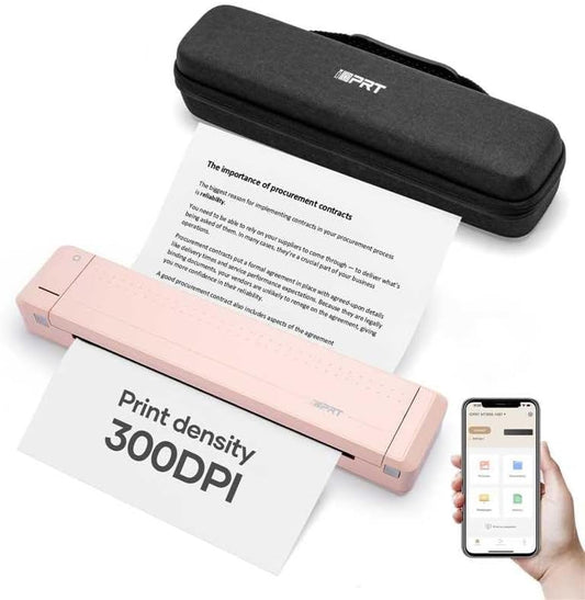 iDPRT Portable Thermal Printer with Case, 300DPI Inkless Mobile Printers for Travel, Home, Office, School, Vehicles, Support 8.5" X 11" US Letter/A4/A5, Wireless Bluetooth Printers, Pink