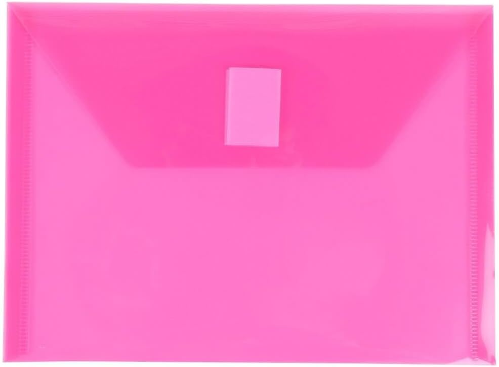 JAM PAPER Plastic Envelopes with Hook & Loop Closure - Index - 5 1/2 x 7 1/2 - Fuchsia Pink - 12/Pack