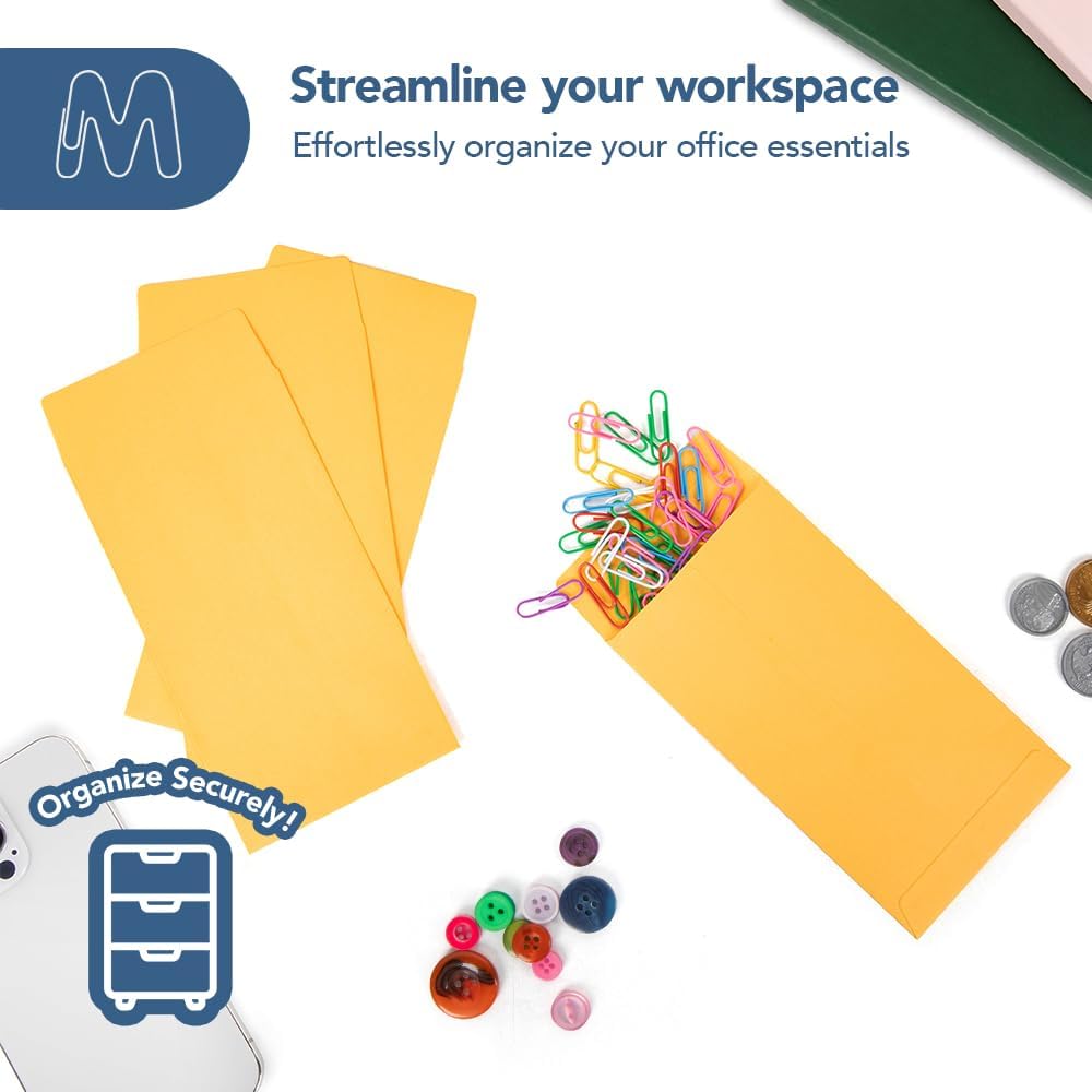 MOS #7 Gold Coin Envelopes 3.5 x 6.5 Inch 550 Pack — Self-Seal Yellow Money Envelopes for Cash, Budgeting, Savings Challenges, Seed Storage, Small Parts