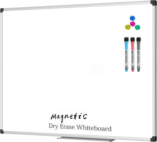 XBoard Magnetic Dry Erase Whiteboard 48 x 36 Inch, 4' x 3' Premium White Board for Wall with Marker Tray, Silver Aluminum Frame Presentation Board for Home Office Classroom