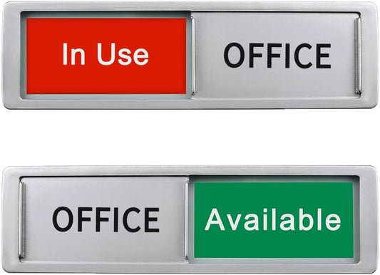 Office In Use/Available Magnetic Door Sign - 7"x2" Privacy Slider, Non-Scratch Status Indicator for Conference Rooms, Home Offices, Restrooms - Silver