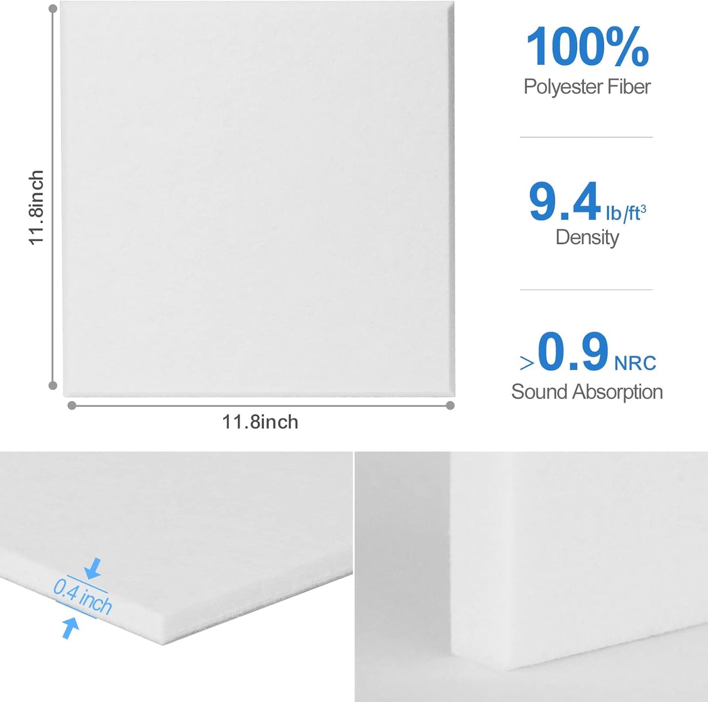 Sonicism 22 Pack Acoustic Wall Panels with Self-Adhesive, 12" X 12" X 0.4" Sound Proof Foam Panels, Decorative Soundproof Wall Panels, Sound Proof Absorbing Tiles for Home & Offices, White