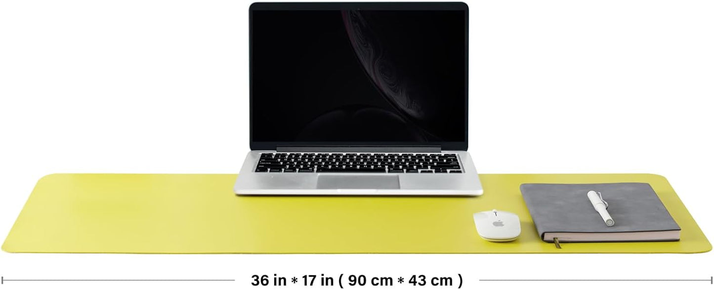 HOMIEAZICOZI Leather Desk Mat - Non-Slip PU Pad for Office and Home Organization Accessories Ideal Large Mouse Mats on Top of Desks (Lemon Yellow,36''x 17'') (DPD-LY-L)