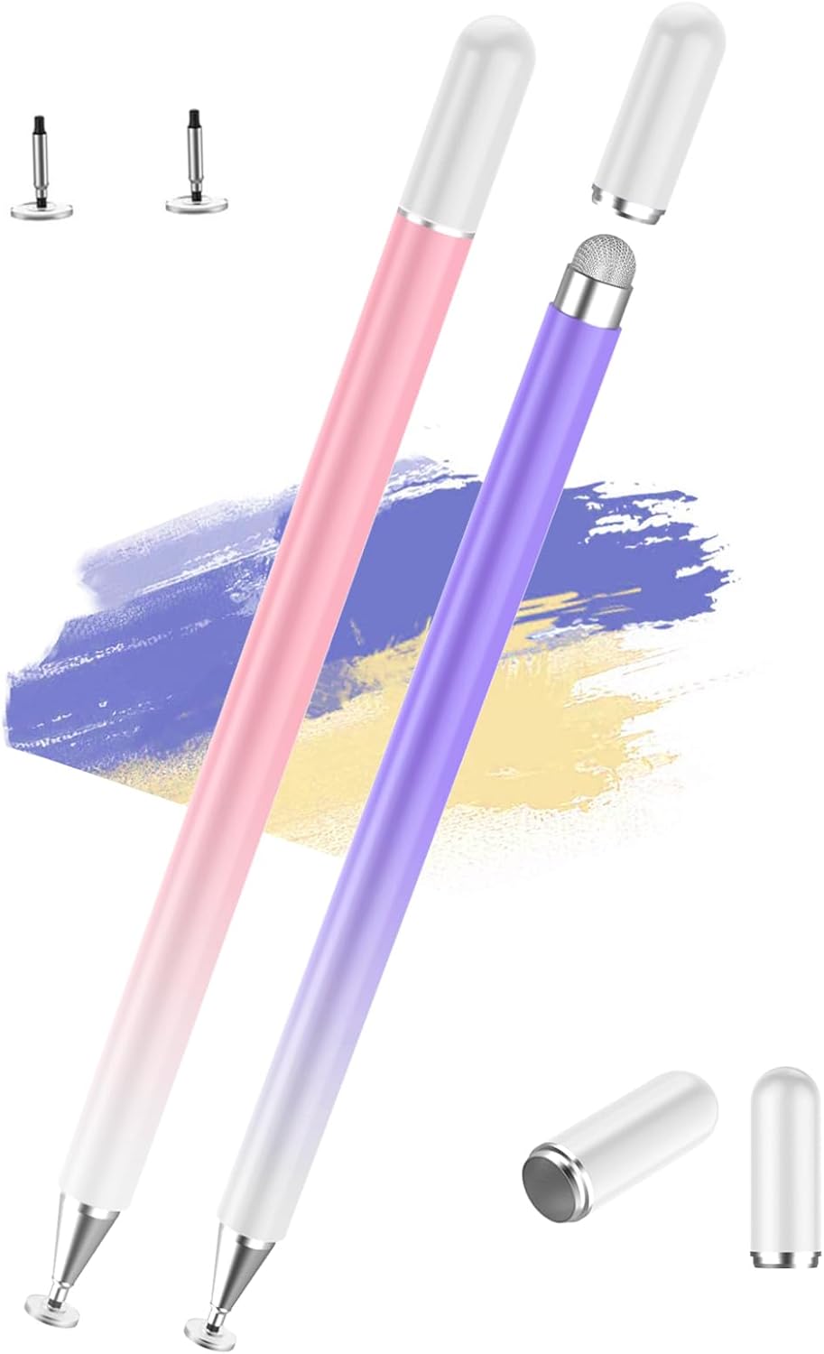 Stylus Pens for Touch Screens(2PCS), Luntak High Precision Magnetic Disc Universal Stylus Pen for iPad, 2 in 1 iPad Pencil Compatible with iPhone/Pad/Android and Most Touch Screen(Pink/Purple)