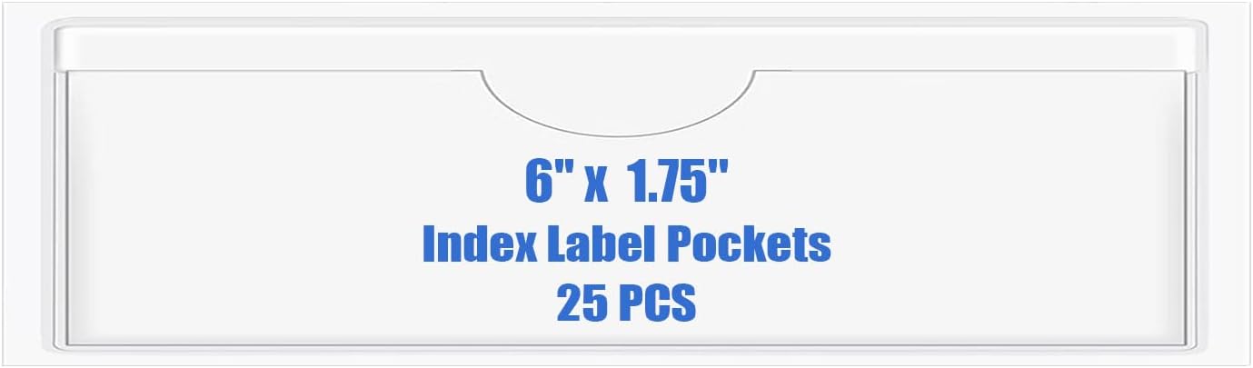 Origin-Joy 25 PCS Self-Adhesive Index Label Pockets, Clear Plastic Peel & Stick Card Holders with Top Open for Loading (6 x 1.75 inch)
