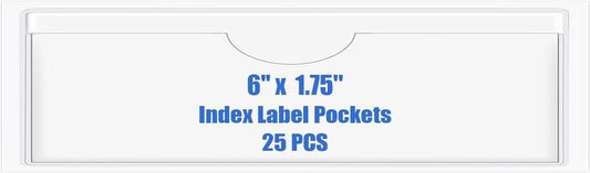 Origin-Joy 25 PCS Self-Adhesive Index Label Pockets, Clear Plastic Peel & Stick Card Holders with Top Open for Loading (6 x 1.75 inch)
