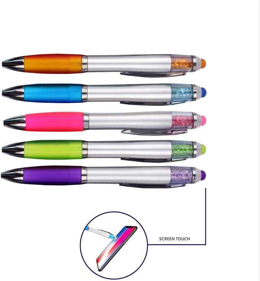 MiSiBao Stylus Pens for Touch Screens, Medium Point Pens with Crystals for Women and Kids Black Ink Pen with Stylus Ballpoint Pens with Comfort Grip for The Ipad(10 Count+4 Refills)