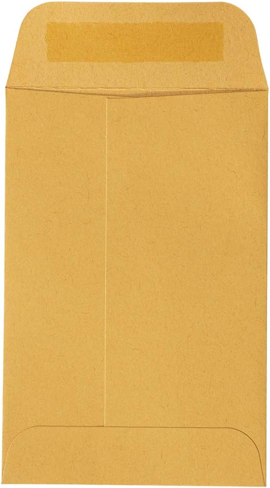 JAM PAPER #4 Coin Business Commercial Envelopes with Peel and Seal Closure - 3 x 4 1/2 - Brown Kraft Manila - 50/Pack