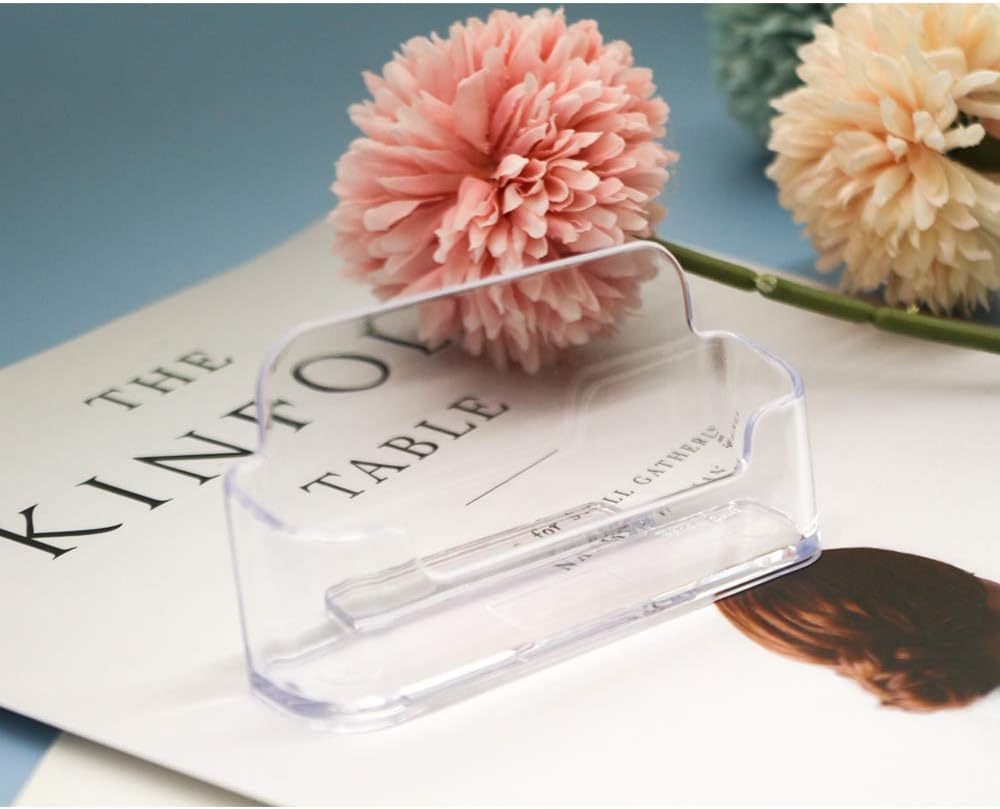 8 Pack Plastic Business Card Holder - Clear Business Card Case for Desk - Office Acrylic Business Card Stand Display