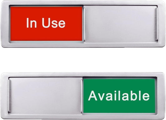 In Use or Available Sign, Magnetic Privacy Occupied Vacant Door indicator for Bathroom/Restroom/Office/Meeting Room, Durable Plastic (Silver), 7'' x 2''